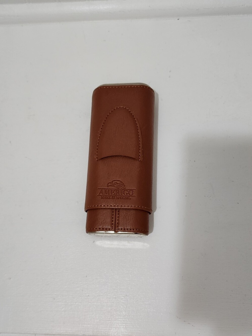 Brown Leather Cigar Case - 2 Cigar Holder